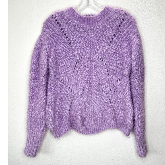 Aqua Light Purple Fuzzy Loose Knit Mock Neck Long Sleeve Sweater S - Picture 2 of 9